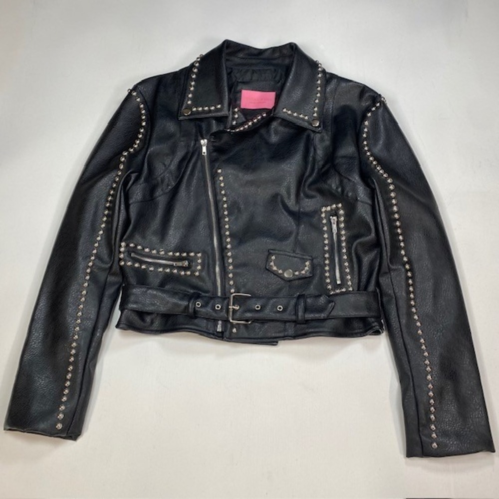 Azalea Wang Moto-Simple Black Studded Faux Leather Biker Jacket XL